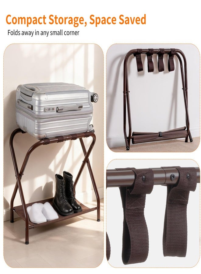Heybly Luggage Rack, Pack of 2, Steel Folding Suitcase Stand with Storage Shelf for Bedroom, Hotel, Foldable Steel Frame, Guest Room Bedroom Hotel, 26.2" L x 14.4" W x 20.5" H, Brown HLR004Z2 - Image 3
